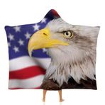 NIBABA Amerikan Bayrağı Hayvanlar Kartal Özgürlüğü Kapüşonlu Battaniye, Sıcak Tutan Rahat Battaniye Kadınlar için Pijama, Rahat Peluş Rahat Mikrofiber Termal Örtü Kapüşonlu Battaniye Kızlar için 40x50
