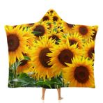 NIBABA Ayçiçeği Tarla Kapüşonlu Battaniye, Kadınlar için Sıcak Rahat Battaniye Pijama, Rahat Peluş Rahat Mikrofiber Termal Kapüşonlu Battaniye Kızlar için 40x50 inç (100x130 cm)