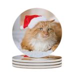 NIBABA İçecek Bardak Altlıkları Paspaslar 1-6 Takım Kabarık Kedi Giyim Noel Şapkası, Kahve Bira Şarabı için Yıkanabilir Tabak, Ev Isıtma Dekoru, Düğün Hediyesi, 4" (10 cm)