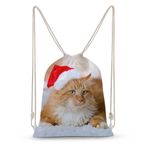 NIBABA İpli Sırt Çantası Kabarık Kedi Giyim Noel Şapkası Büyük Kapasiteli Sırt Çantası Cinch Suya Dayanıklı Tuval Spor Yoga Spor Çantası Erkek Kız Kadın Erkek, İpli Çanta