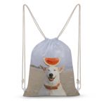 NIBABA İpli Sırt Çantası Köpek Gülümseyen Plaj Büyük Kapasiteli Sırt Çantası Cinch Suya Dayanıklı Kanvas Spor Yoga Spor Çantası Erkek Kız Kadın Erkek için, resim olarak