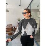 Nice Boutique Bisiklet Yaka Baklava Desenli Kadın Kazak - Standart - Antrasit - Gri