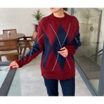 Nice Boutique Bisiklet Yaka Baklava Desenli Kadın Kazak - Standart - Lacivert - Bordo