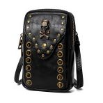 nice--buy Punk Gotik Kafatası Taşıma Çantası Kadın El Çantası Tek Omuz Bel Çantası Cep Telefonu Cüzdan Steampunk Retro Kadın Seyahat Çantası Motosiklet Çantası Düğme Perçin Moda, Black, Small, Punk