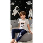 NiCe İç Giyim Astronot Baskı Gri & Siyah Renk Bisiklet Yaka Manşetli Paça Cepli Pamuk Penye Erkek Çocuk Pijama Alt & Üst Takım - Gri - Antrasit - 2 - 3 Yaş