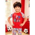 NiCe İç Giyim Futbol Temalı Kırmızı & Gri Renk Pamuk Penye Bisiklet Yaka Lastikli Paça Erkek Çocuk Pijama Takım - Kırmız - Gri - 3 - 4 Yaş