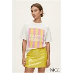 NİCE Kadın Oversize Tişört Santa Monica Baskılı Beyaz – Bisiklet Yaka, %100 Pamuk Compact T-shirt