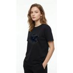 NİCE Kadın Oversize Tişört Siyah At Baskılı Beyaz – Bisiklet Yaka, %100 Pamuk Compact T-shirt