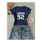 NİCE London Baskılı Bisiklet Yaka Tee Crop Tişört