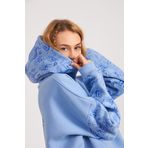 NİCE Mavi Kadın Melek Baskılı Oversize Kapüşonlu Kalın Kışlık 3 Iplik Kumaş Sweatshirt Hoodie Sweatshirt