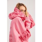 NİCE Pembe Kadın Melek Baskılı Oversize Kapüşonlu Kalın 3 Iplik Kumaş Kışlık Sweatshirt Hoodie Sweatshirt