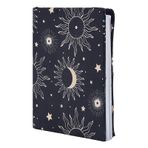 NICENEEDED Altın Güneş Ay Yıldızları Esnek Kitap Kılıfı, Yıkanabilir Yeniden Kullanılabilir Elastik Bez Kitap Kılıfı, Yetişkinler için Büyük Ayarlanabilir Siyah Kitap Koruyucu