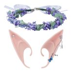 NICENEEDED Rönesans Elf Kulak Seti, Kelebek Başlık, Mor Çiçekli Taç Kulaklar, Piercing Olmayan Küpe Cosplay Kostüm Aksesuarları Kadınlar için