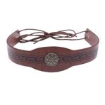 NICENEEDED Viking deri kafa bandı, ayarlanabilir ortaçağ başlığı, ortaçağ başlığı, vintage kahverengi başlık, kabartmalı suni kostüm rönesans Cosplay aksesuarları