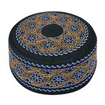 NICEYEA Erkek Müslüman dua şapkası, nakışlı, yuvarlak nakışlı, Ramazan şapkası, Türkiye kafatası şapkası, Prayer Namaz Beanie Türk Arapça İslami başörtüsü İslam erkek nakışlı şapka, Mavi Çiçek Sarı