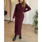 Niche Thread Tek Omuz Süveterli Triko Tesettür Elbise - Bordo - Standart