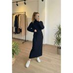 Niche Thread Volanlı Triko Tesettür Elbise - Siyah - Standart
