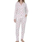 Nicoletta Kadın Düğmeli Pijama Takımı Uzun Kollu Cepli Kalpli Sevgililer Günü Beyaz, S