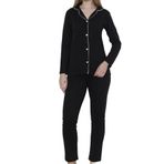 Nicoletta Kadın Pijama Takımı Uzun Kollu Düğmeli Pamuklu Biyeli Gömlek, S