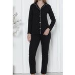 Nicoletta Kadın Pijama Takımı Uzun Kollu Düğmeli Pamuklu Biyeli Gömlek