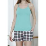 Nicoletta Kadın Şortlu Pijama Takımı İp Askılı Pamuklu Likralı Cepli YEŞİL