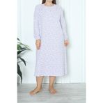Nicoletta Kadın Tunik Uzun Gecelik Uzun Kollu Büyük Beden Pamuklu Düğmeli Lila