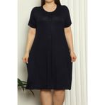 Nicoletta NIC1007_R12 Lacivert Kısa Kollu Likralı Büyük Beden Geniş Beden Aralığı Hamile Tunik Gecelik