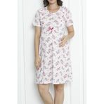 Nicoletta NIC1011_R16 Pembe Kısa Kollu Likralı Büyük Beden Hamile Tunik Gecelik