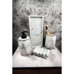 NIDAGE Beton 4 Parça Mermer Desenli Beton Banyo Seti Katı Sıvı Sabunluk Diş Fırçalık Havluluk Tepsi Yeşil