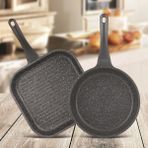 Nidage Kızartma Tavası 2'li Frapan Tava Seti (28 cm Grill, 26CM )- Gri 2 Parça Granit Döküm Gri Yapışmaz T - 0