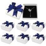 Nideen Takı için kapaklı 6 adet hediye kutusu, 7,5 x 7,5 x 3,5 cm hediye kutusu, takı hediye kutusu, kolye, küpe, yüzük için küçük kurdeleli (koyu mavi)