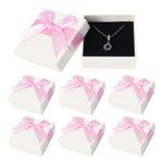 Nideen Takı için kapaklı 6 adet hediye kutusu, 7,5 x 7,5 x 3,5 cm hediye kutusu, takı hediye kutusu, kolye, küpe, yüzük için küçük kurdeleli (pembe)