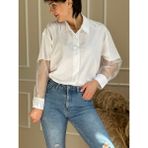 Nidi Store Beyaz Gömlek Yaka Balon Kol Kolları Tüllü Oversize Gömlek - 001-Beyaz