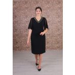 Nidya Moda 4158ŞS Taşlı Yaka Şifon Kol Siyah Abiye Elbise