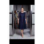Nidya Moda Büyük Beden Kloş Lacivert Dantel Abiye Elbise-4036l