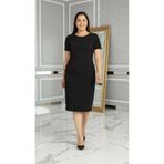 Nidya Moda Büyük Beden Parça Biye Siyah Elbise-4085bs