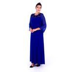Nidya Moda Büyük Beden Saks Şifon Kol Taş Motifli Uzun Abiye Elbise sx