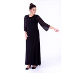 Nidya Moda Büyük Beden Siyah Şifon Kol Taş Motifli Uzun Abiye Elbise s