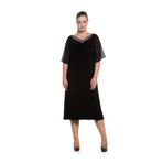 Nidya Moda Büyük Beden Siyah Şifon Kol Taşlı Abiye Elbise-4053s