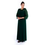 Nidya Moda Büyük Beden Yeşil Şifon Kol Taş Motifli Uzun Abiye Elbise y