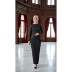 Nidya Moda Tesettür Kadın Siyah Pullu Payet Peplumlu Abiye Tunik-5010s