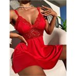 Night Black Kadın Kırmızı Göğüs Dantelli Sırt Detaylı Fantezi Mini Gecelik - Alev Kırmızı - S - M