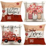 NIGHTWISH Sevgililer Günü Gri Çizgili Aşk Kalpleri Yastık Kılıfları 18x18 4'lü Set of Love Mason Kavanoz Kamyon Sevgililer Günü Atma Yastık Kılıfları Tatil Yastık Kılıfı Ev Dekorasyonu için