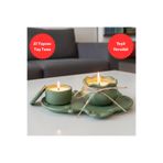 Nigistore 3 Parça Yeşil Avangard Dekoratif Set - Dantel Tepsi, Bohça Mum Hediyelik