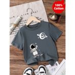 Nigrum Pardus Gezegen Astronot Baskılı %100 Pamuk Yeni Trend Erkek Çocuk T-Shirt - Antrasit - 1 Yaş