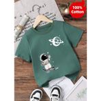 Nigrum Pardus Gezegen Astronot Baskılı %100 Pamuk Yeni Trend Erkek Çocuk T-Shirt - Yeşil - 12 Yaş