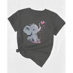 Nıgrum Pardus Minik Yavru Filin Kalp Baloncukları Baskılı Kız Çocuk Yeni Sezon T-Shirt - Antrasit - 9 Yaş