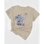 Nıgrum Pardus Minik Yavru Filin Kalp Baloncukları Baskılı Kız Çocuk Yeni Sezon T-Shirt - Bej - 3 Yaş