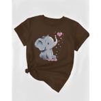 Nıgrum Pardus Minik Yavru Filin Kalp Baloncukları Baskılı Kız Çocuk Yeni Sezon T-Shirt - Kahverengi - 3 Yaş