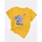 Nıgrum Pardus Minik Yavru Filin Kalp Baloncukları Baskılı Kız Çocuk Yeni Sezon T-Shirt - Sarı - 1 Yaş